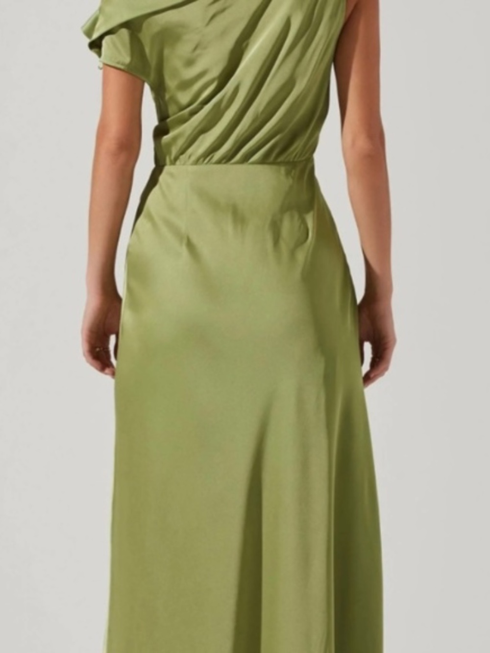 ASTR The Label Green Monroe Satin Off Shoulder Maxi Dress XS - Picture 2 of 10